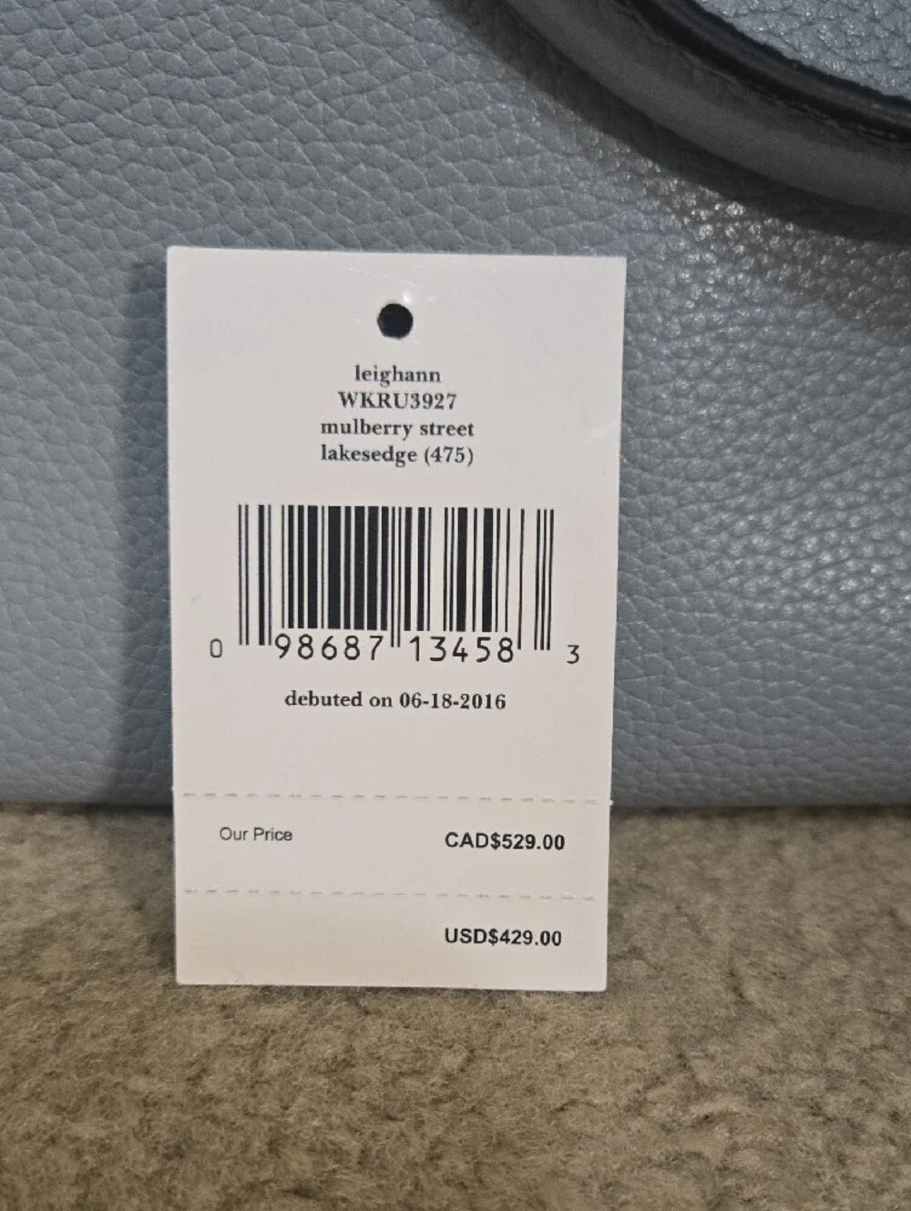 Kate Spade Mulberry Street Leighann Tote Bag Leather Lakesedge Gray Blue